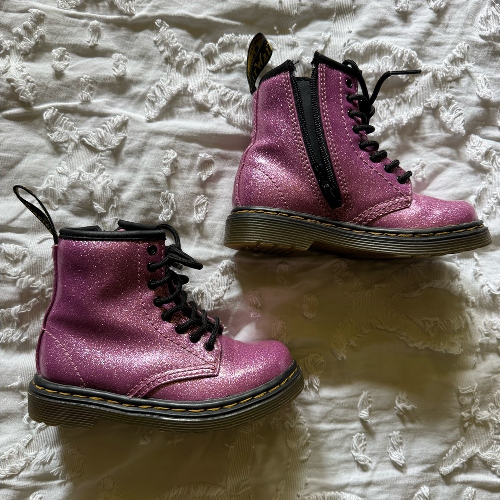 Pink Glitter Boots with Black Laces